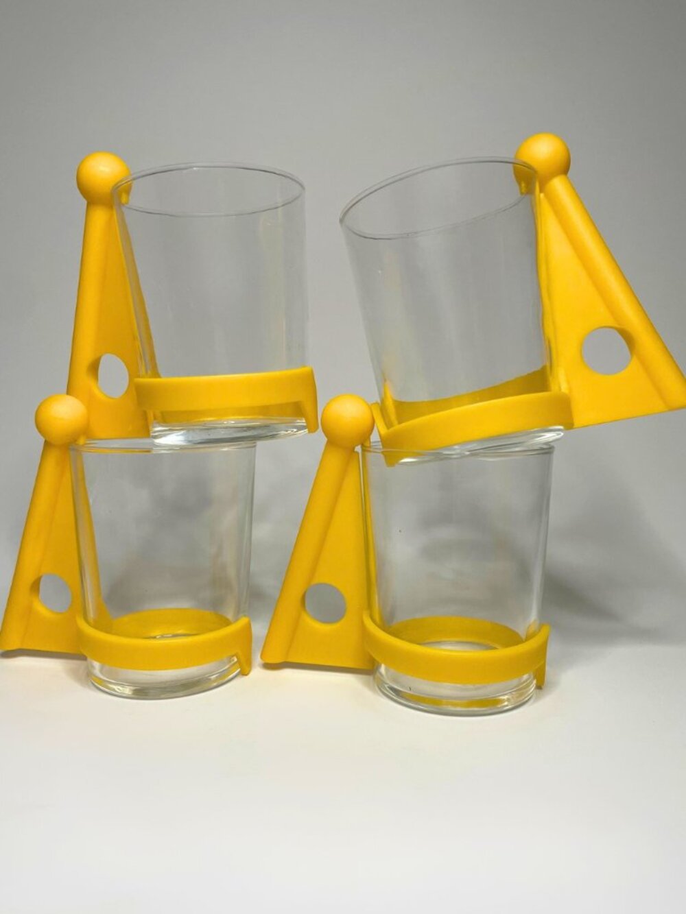 Vintage Duralex France Memphis-Style Yellow Mug Set